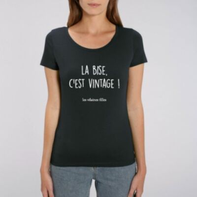 Round neck t-shirt La bise c'est vintage bio-Black