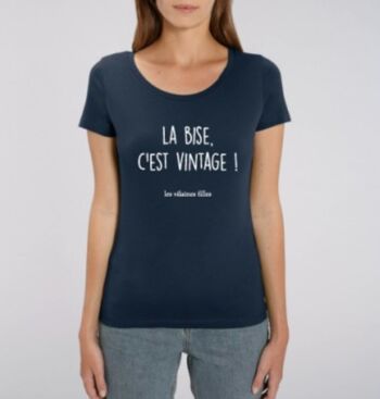 Tee-shirt col rond La bise c'est vintage bio-Bleu marine