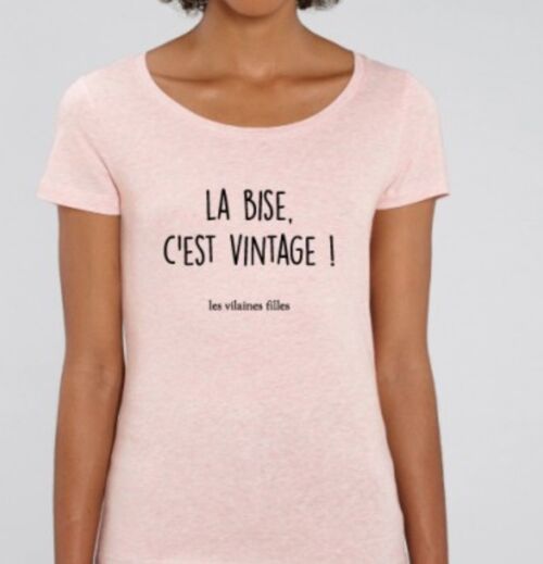 Tee-shirt col rond La bise c'est vintage bio-Rose chiné