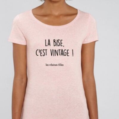 T-shirt girocollo La bise c'est vintage bio-Rosa melange