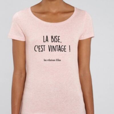 Tee-shirt col rond La bise c'est vintage bio-Rose chiné
