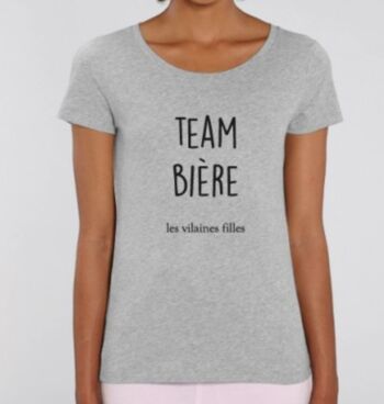 Tee-shirt col rond Team bière bio-Gris chiné