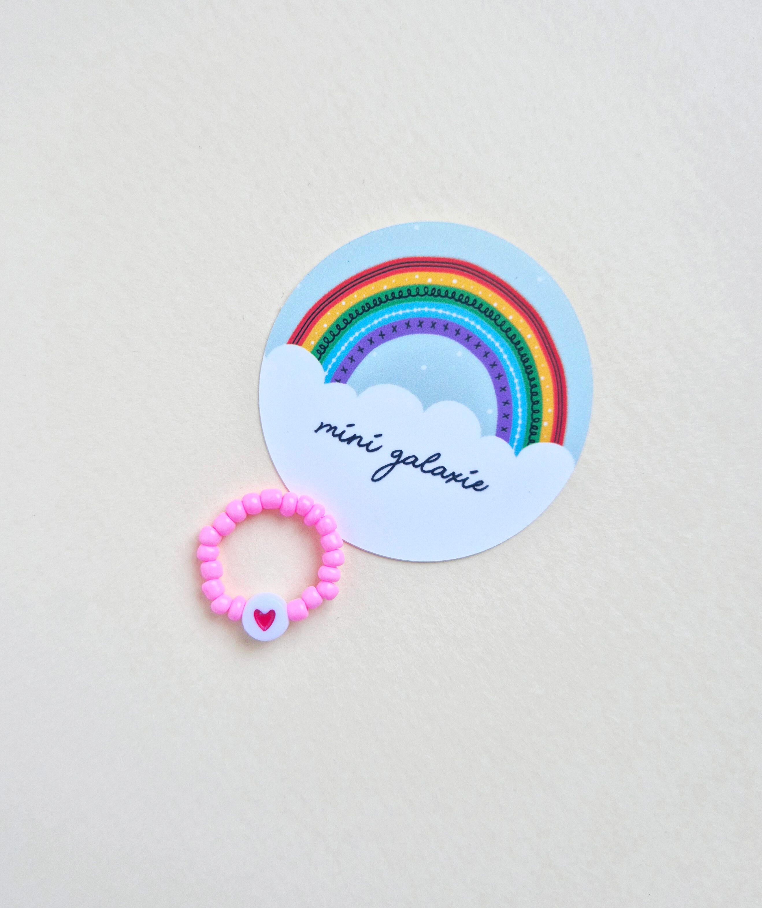 Children's ring with colorful beads and a heart ❤️ - choice of colors 🌈 + Rainbow sticker