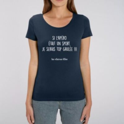 Round neck t-shirt If the aperitif was a sport, I would be organic braided top! -Navy blue