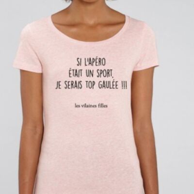 Round neck t-shirt If the aperitif was a sport, I would be an organic gaule top! - Heather pink