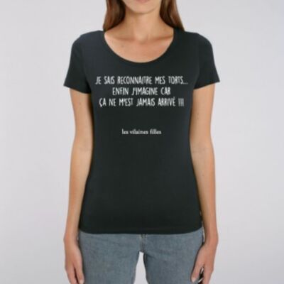 Round neck t-shirt I know how to recognize my faults, I imagine because it has never happened to me bio-Black