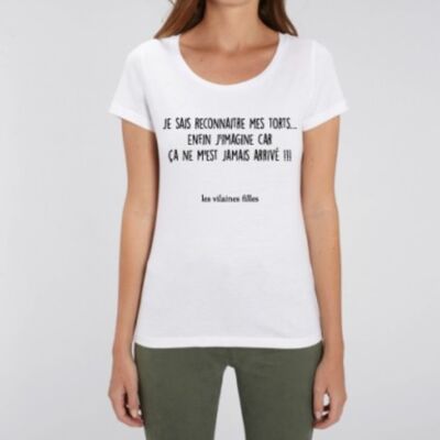 Camiseta de cuello redondo sé reconocer mis defectos, me imagino porque nunca me ha pasado bio-White