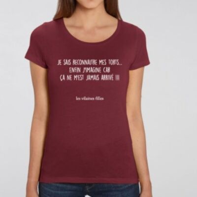 Camiseta de cuello redondo Sé reconocer mis defectos, me imagino porque nunca me ha pasado bio-Bordeaux