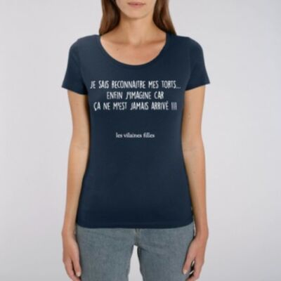 Round neck t-shirt I know how to recognize my faults, I imagine because it has never happened to me organic-Navy blue