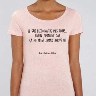 Camiseta de cuello redondo Sé admitir mis faltas, finalmente me imagino porque nunca me ha pasado bio-Heather pink