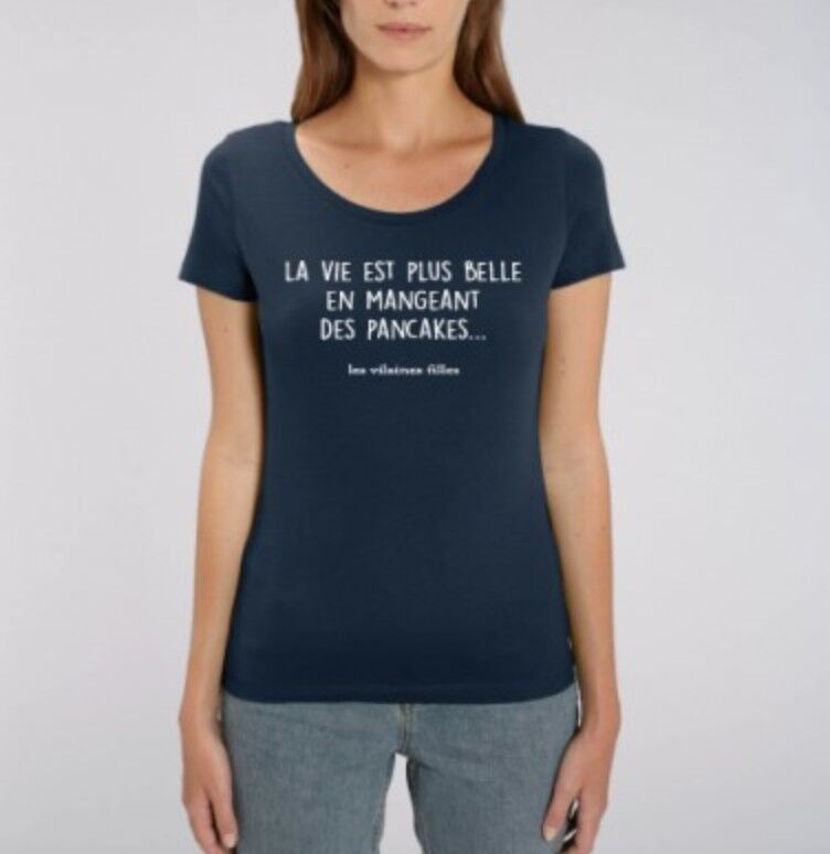 Rundhals-T-Shirt Das Leben ist schöner, wenn man Bio-Pfannkuchen isst-Marineblau