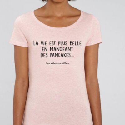 T-shirt girocollo, la vita è più bella mangiando pancake biologici - Heather pink