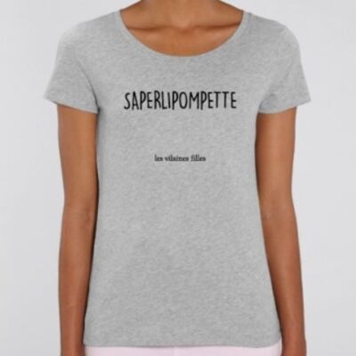 Tee-shirt col rond Saperlipompette bio-Gris chiné