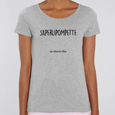 Tee-shirt col rond Saperlipompette bio-Gris chiné