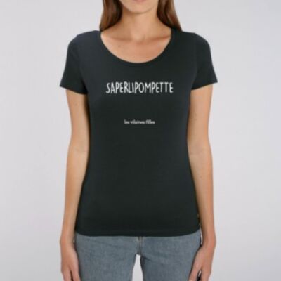 Camiseta orgánica Saperlipompette con cuello redondo-Negro