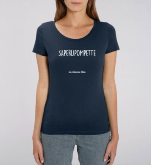 Tee-shirt col rond Saperlipompette bio-Bleu marine