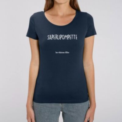 T-shirt girocollo organica Saperlipompette-Blu navy