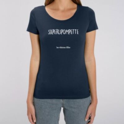 Organic Saperlipompette Rundhals-T-Shirt-Marineblau