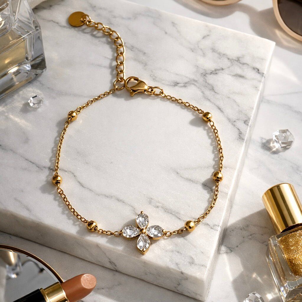 Crystal Clover - Bracciale portafortuna con quadrifoglio