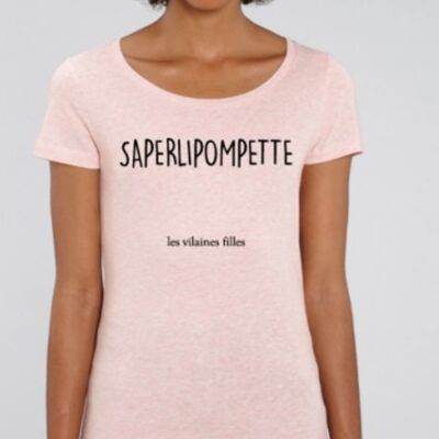Tee-shirt col rond Saperlipompette bio-Rose chiné