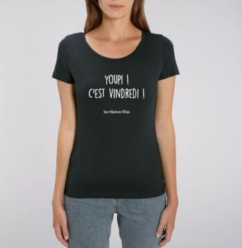 Tee-shirt col rond Youpi c'est vindredi bio-Noir