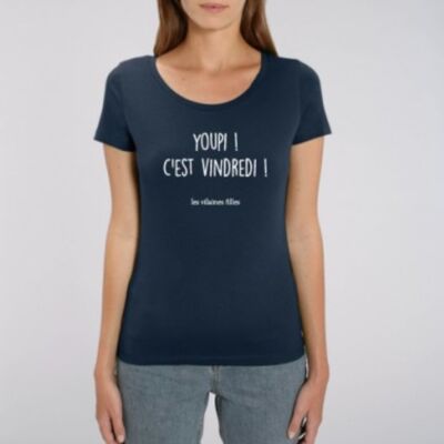 T-Shirt mit Rundhalsausschnitt Youpi c'est vindredi bio-Marineblau