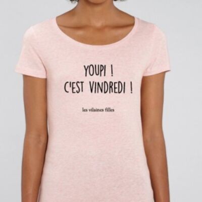 T-Shirt mit Rundhalsausschnitt Youpi c'est vindredi bio-Heather pink
