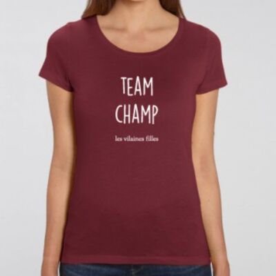 Camiseta orgánica de cuello redondo Team Champ-Burdeos