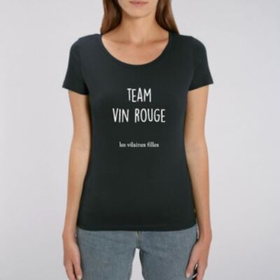 Team crew neck t-shirt organic red wine-Black
