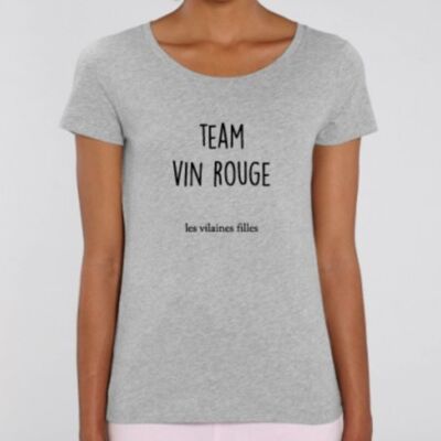 Tee-shirt col rond Team vin rouge bio-Gris chiné