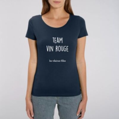 Tee-shirt col rond Team vin rouge bio-Bleu marine