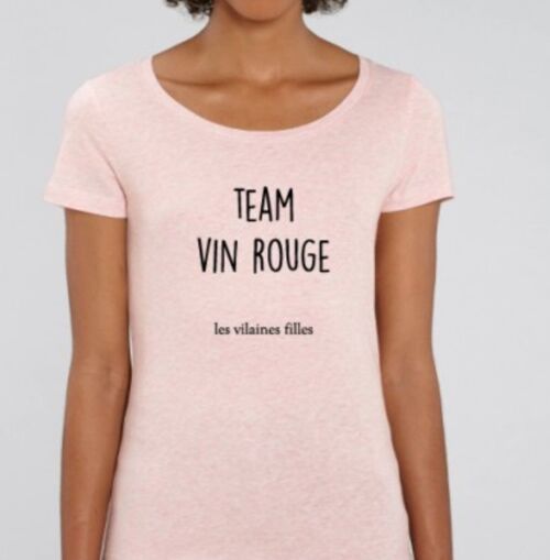 Tee-shirt col rond Team vin rouge bio-Rose chiné