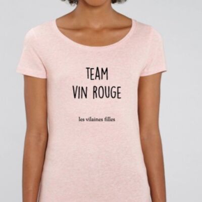 Camiseta con cuello redondo Team organic vino tinto-Rosa jaspeado