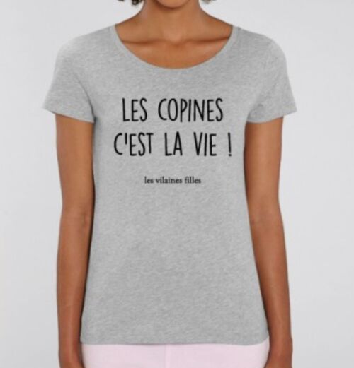 Tee-shirt col rond Les copines c'est la vie bio-Gris chiné