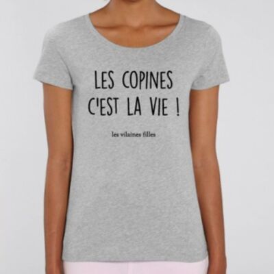 T-Shirt mit Rundhalsausschnitt Les copines c'est la vie bio-Heather grey