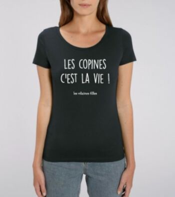 Tee-shirt col rond Les copines c'est la vie bio-Noir