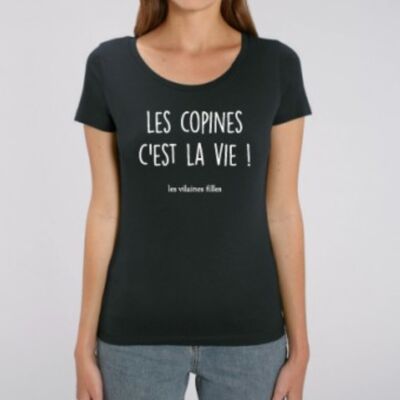 T-Shirt mit Rundhalsausschnitt Les copines c'est la vie bio-Schwarz