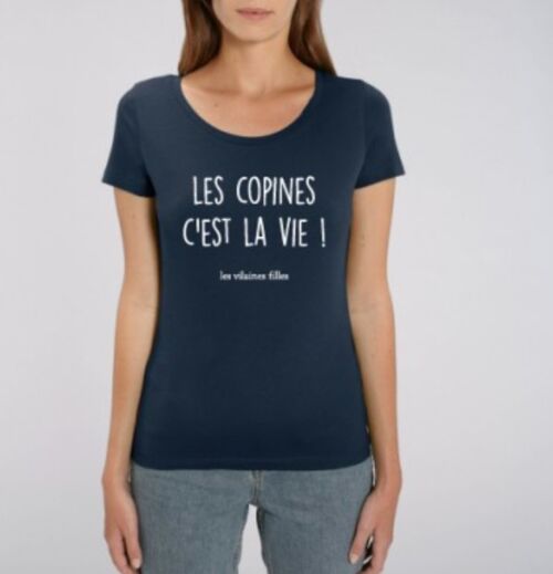 Tee-shirt col rond Les copines c'est la vie bio-Bleu marine