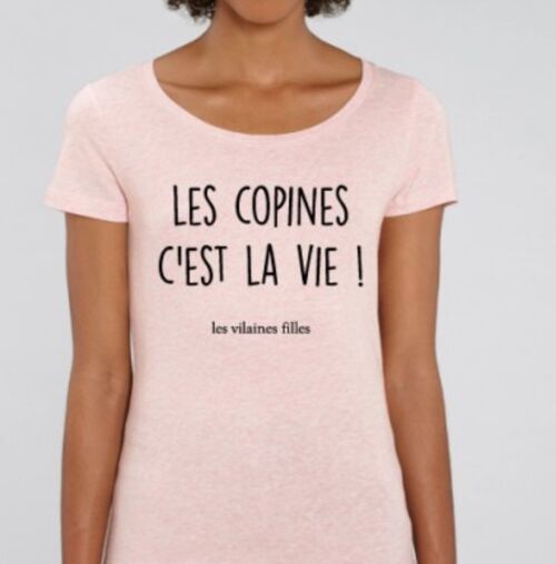Tee-shirt col rond Les copines c'est la vie bio-Rose chiné