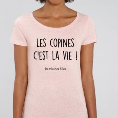 T-Shirt mit Rundhalsausschnitt Les copines c'est la vie bio-Heather pink