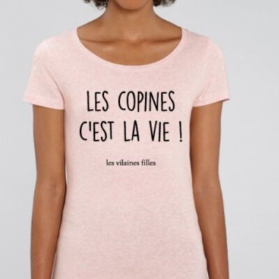 Round neck t-shirt Les copines c'est la vie bio-Heather pink