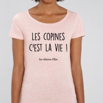 Round neck t-shirt Les copines c'est la vie bio-Heather pink