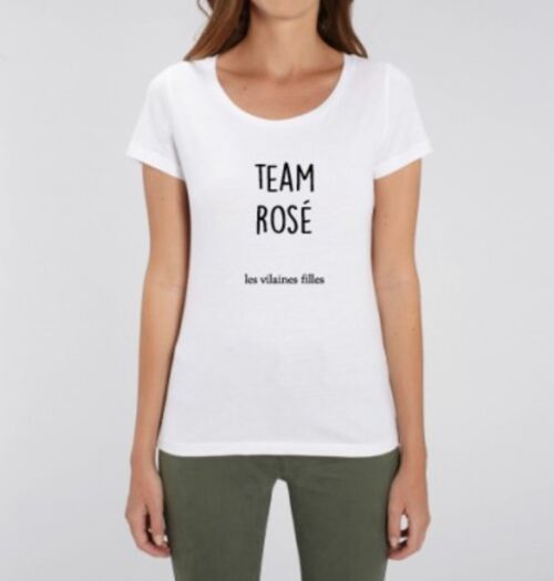 Tee-shirt col rond Team Rosé bio-Blanc