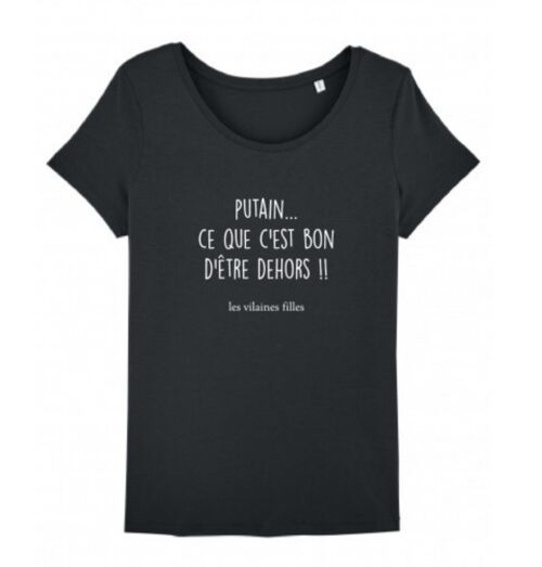 Tee-shirt col rond Bon d'être dehors-Noir