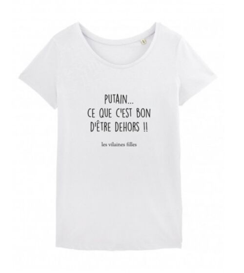 Tee-shirt col rond Bon d'être dehors-Blanc