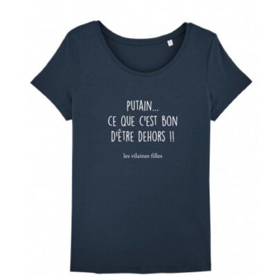 Round neck t-shirt Good to be outside-Navy blue