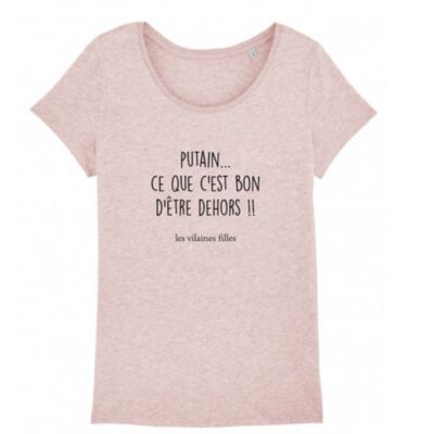 Round neck t-shirt Good to be outside-Heather pink