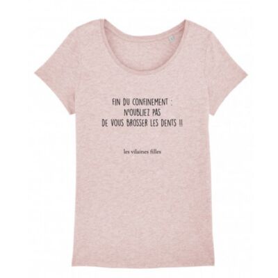Tee-shirt col rond Brosser les dents-Rose chiné