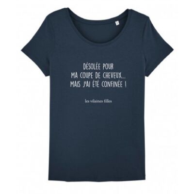 Tee-shirt col rond Désolée pour ma coupe-Bleu marine