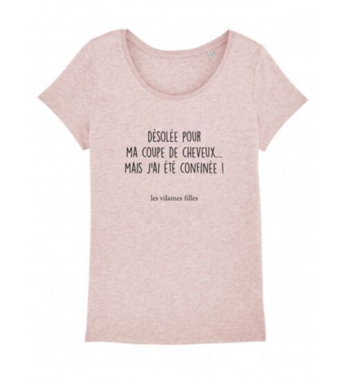 Tee-shirt col rond Désolée pour ma coupe-Rose chiné